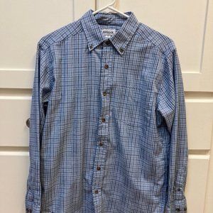 Men's Haggar Blue Plaid Button Down Dress Shirt in Small